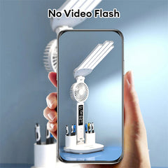 Candeeiro LED Dobrável 3 em 1 – com Ventoinha e Relógio