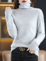 Pull Mulher Outono/Inverno – 100% Cachemire Mink Gola Alta