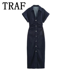 Vestido Midi Jeans Feminino TRAF