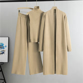 Conjunto de malha de 3 peças para menina – Cardigan, Camisola e Calça Elegante de Pernas Largas