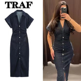 Vestido Midi Jeans Feminino TRAF