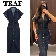 Vestido Midi Jeans Feminino TRAF