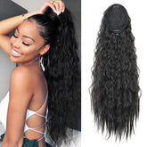 Rabo de Cavalo Sintético Longo – Cabelo Encaracolado Afro Preto para Mulheres