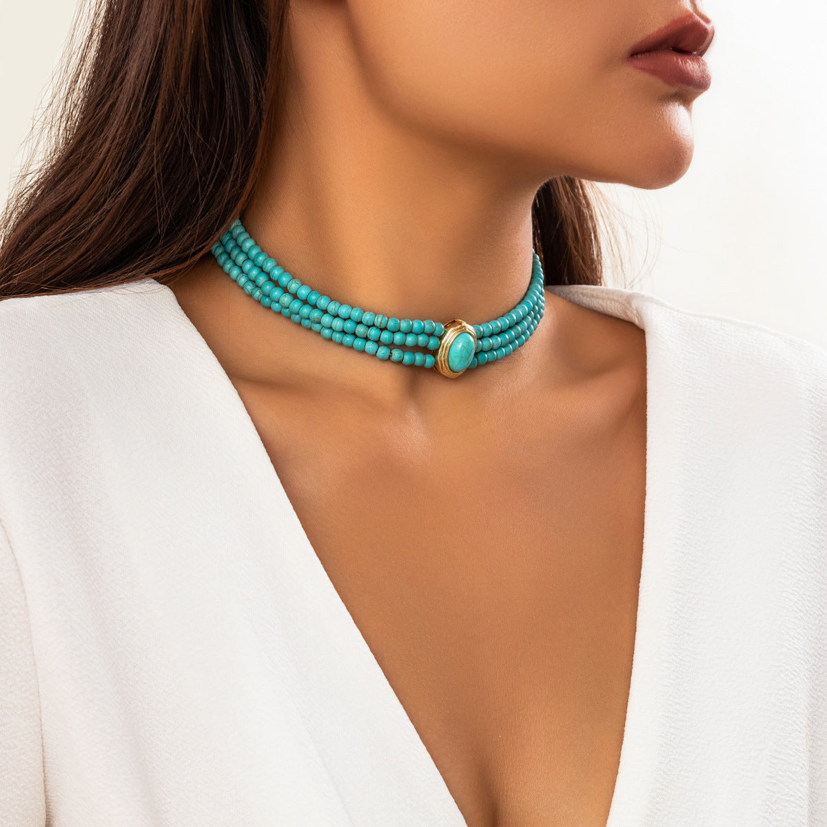 Colar Francês Elegante de Pérolas em Camadas