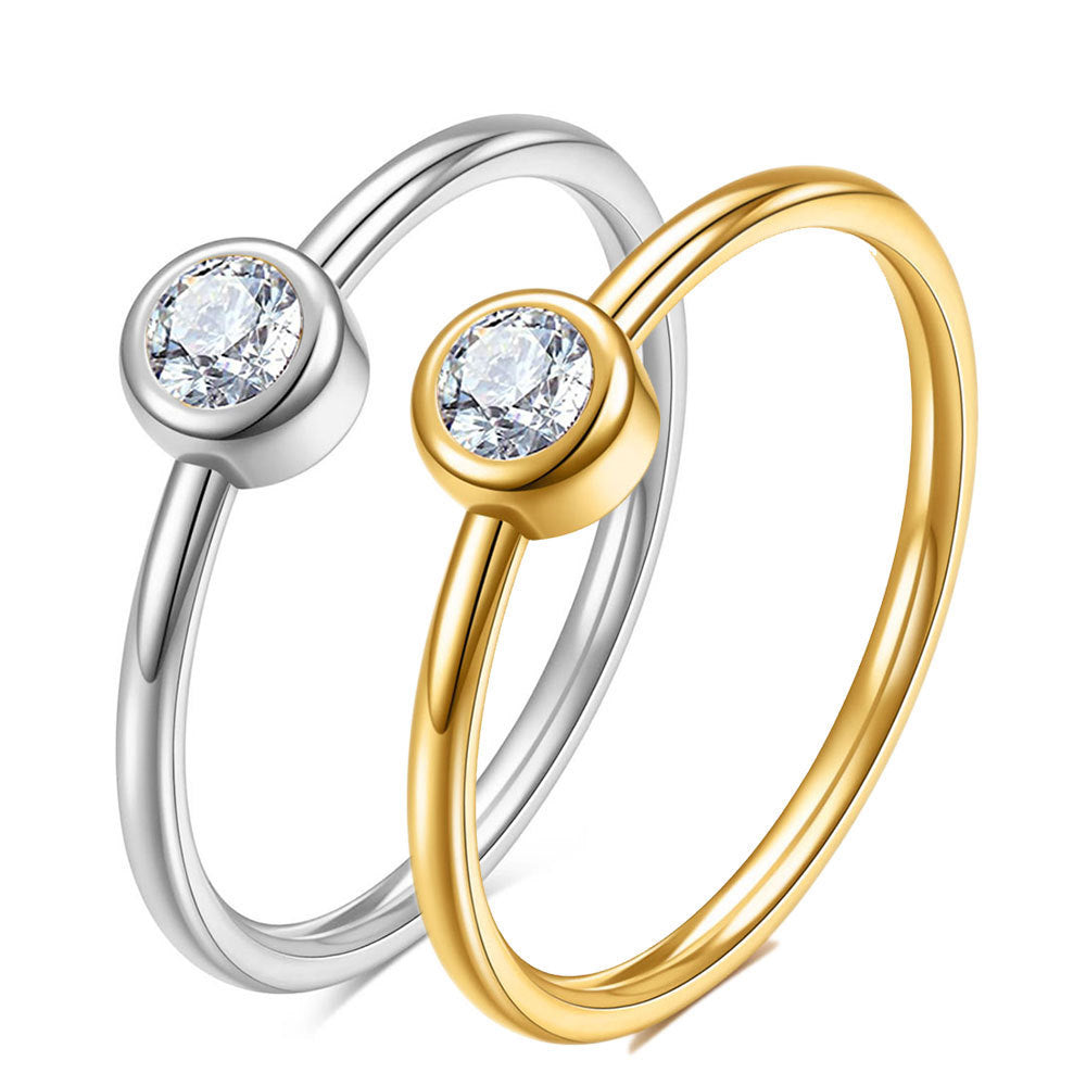 Anel Simples Europeu e Americano em Aço Titânio com Diamante de 2MM