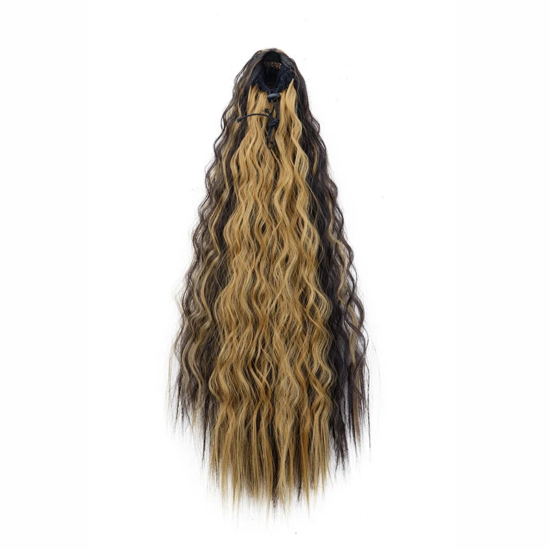 Rabo de Cavalo Sintético Longo – Cabelo Encaracolado Afro Preto para Mulheres