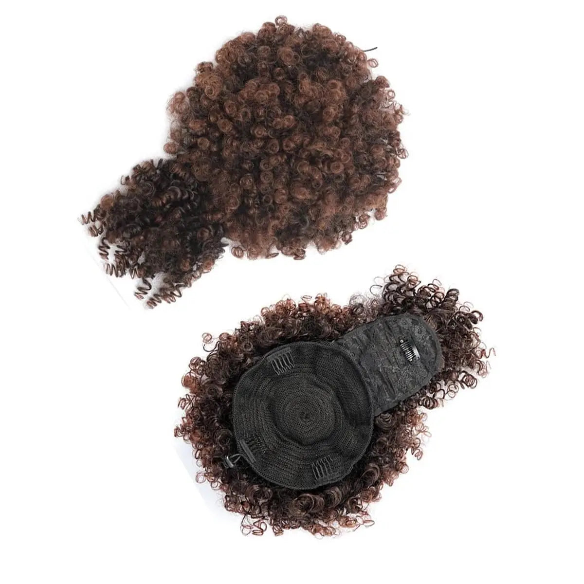 Extensão Rabo de Cavalo Afro Encaracolado Preto com Franja e Cordão