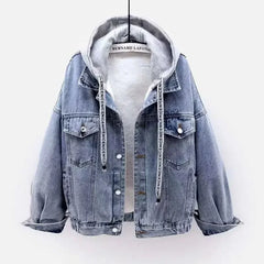 Casaco de mulher de ganga grossa – lã de cordeiro, modelagem solta e quente.