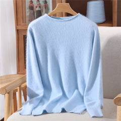 Pull Mulher Outono/Inverno – 100% Cachemire Mink Gola Redonda