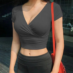 Top Cropped Corset Preto Y2K