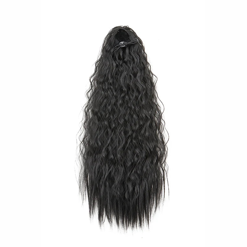Rabo de Cavalo Sintético Longo – Cabelo Encaracolado Afro Preto para Mulheres