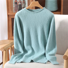 Pull Mulher Outono/Inverno – 100% Cachemire Mink Gola Redonda