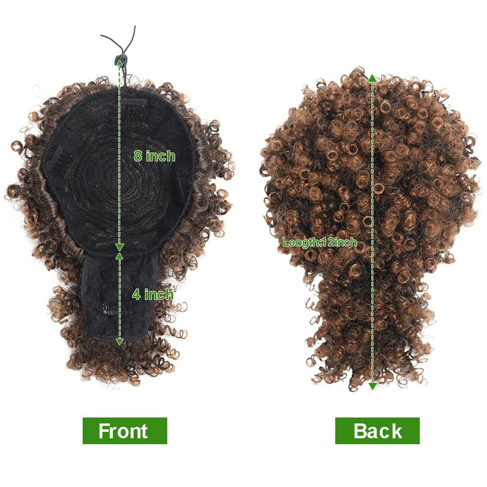 Extensão Rabo de Cavalo Afro Encaracolado Preto com Franja e Cordão