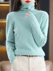 Pull Mulher Outono/Inverno – 100% Cachemire Mink Gola Alta