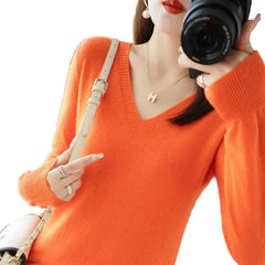 Pull Mulher Outono/Inverno – Gola V Slim Fit Tricotado