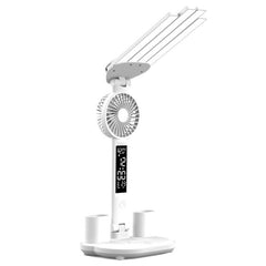 Candeeiro LED Dobrável 3 em 1 – com Ventoinha e Relógio