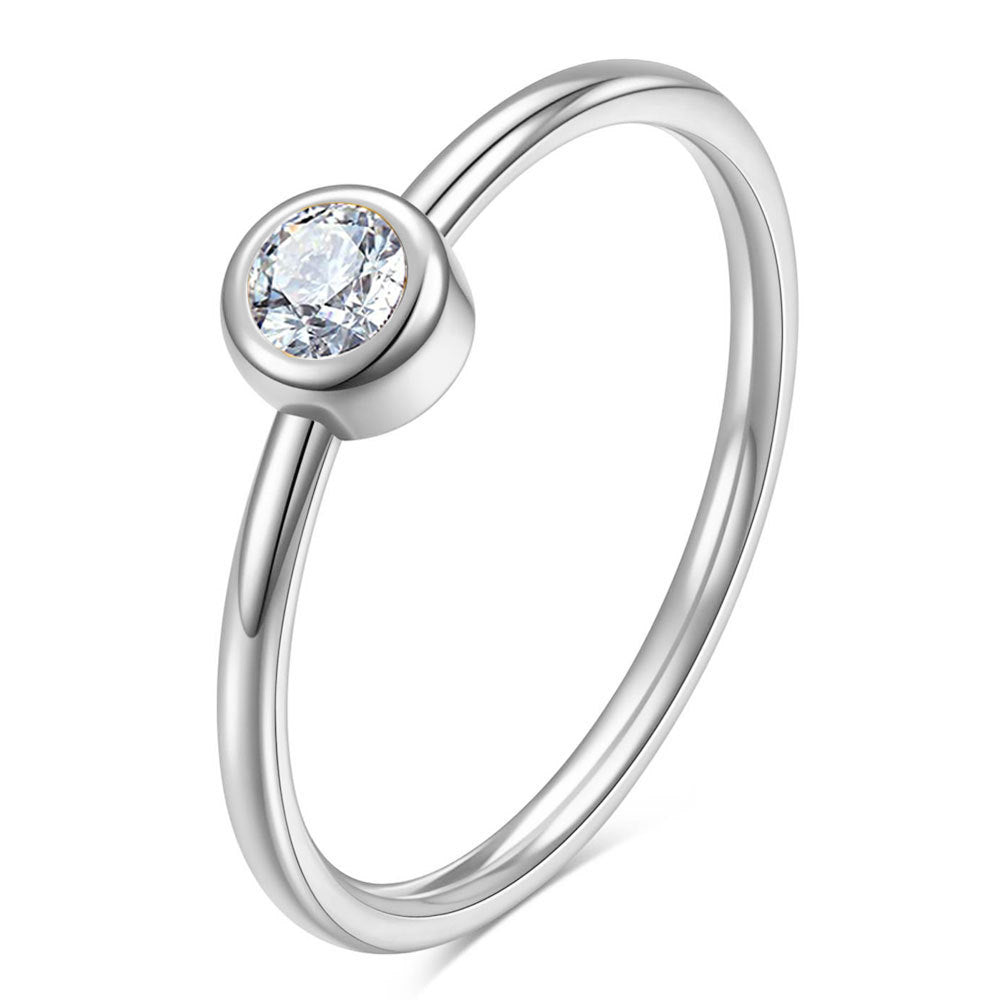 Anel Simples Europeu e Americano em Aço Titânio com Diamante de 2MM
