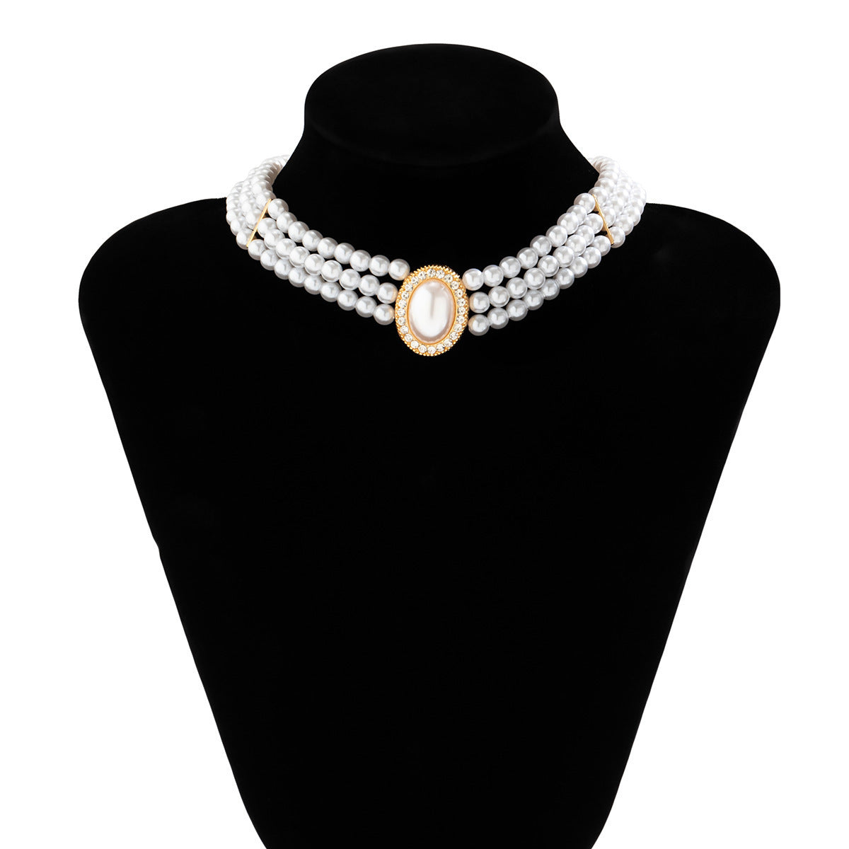 Colar Francês Elegante de Pérolas em Camadas