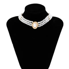 Colar Francês Elegante de Pérolas em Camadas
