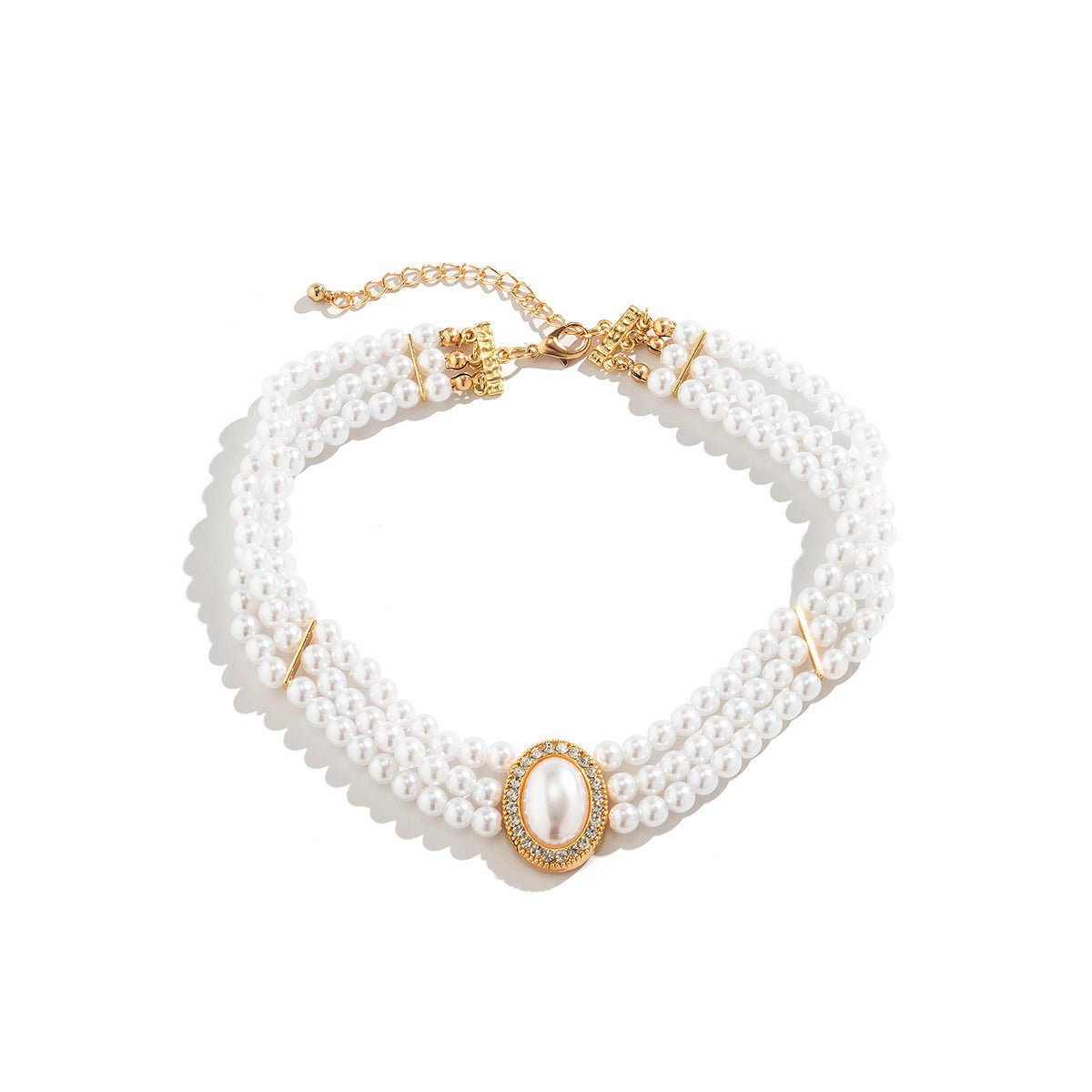 Colar Francês Elegante de Pérolas em Camadas