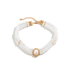 Colar Francês Elegante de Pérolas em Camadas