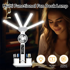 Candeeiro LED Dobrável 3 em 1 – com Ventoinha e Relógio