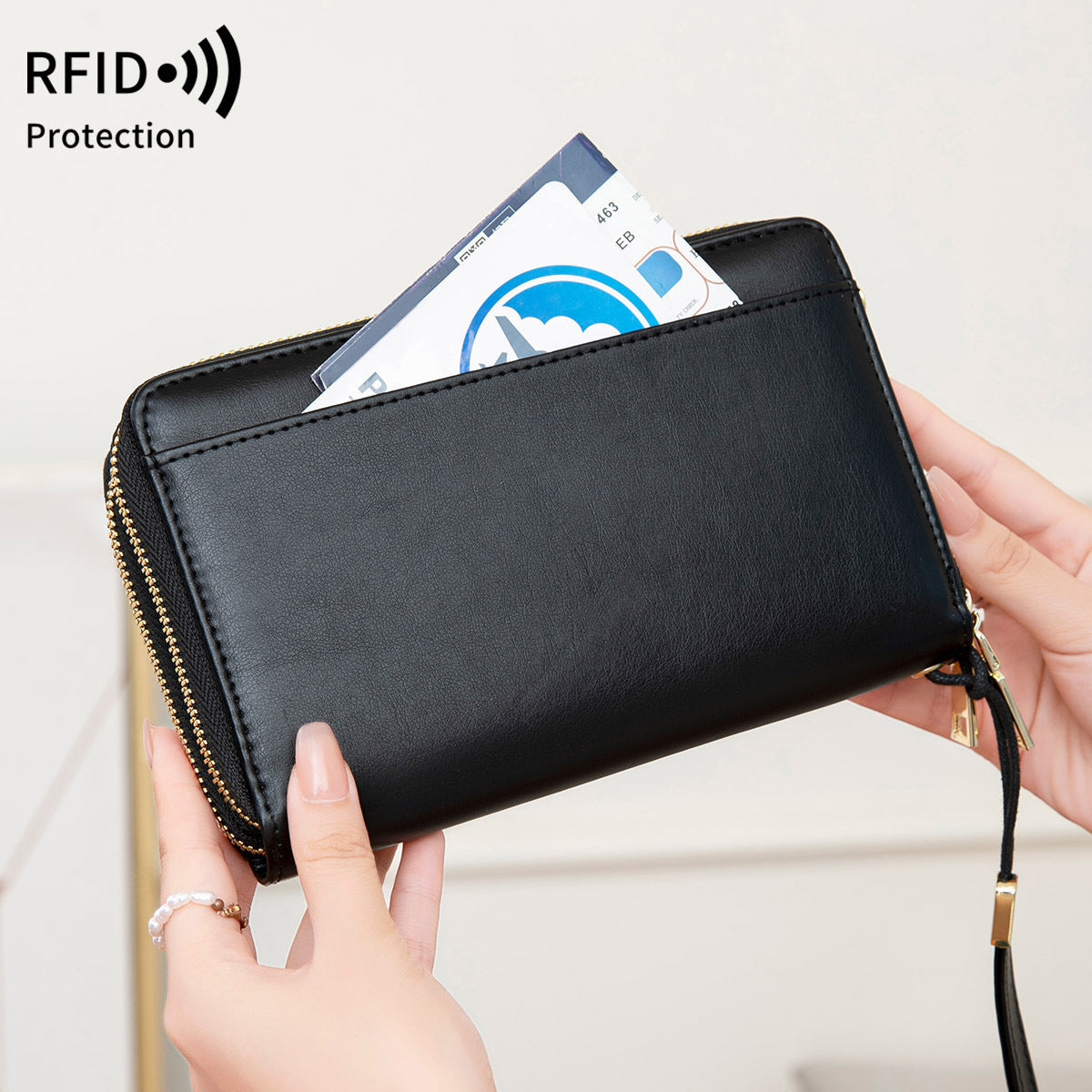 Carteira de Tiracolo RFID com Fecho Duplo