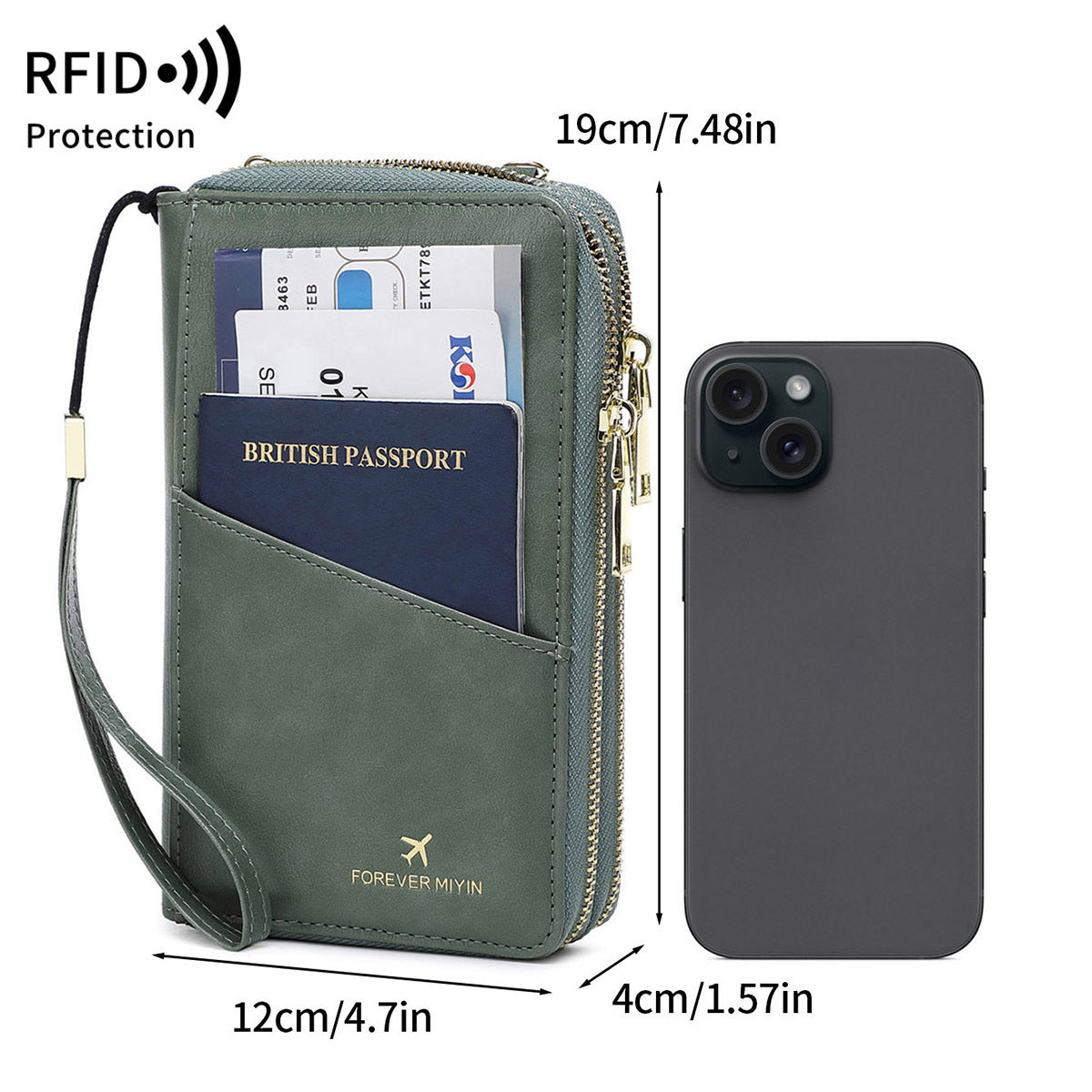Carteira de Tiracolo RFID com Fecho Duplo
